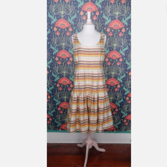 Akris Punto For Saks Mulberry Striped Silk Sleeveless Pleated Dress 12 - Picture 1 of 6
